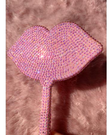 REABHPY DIY Sparkling Lip-Shaped Handheld Mirror Diamond Painting Glitter Rhinestones Mirror  Bling Elegant Meaningful Gifts for Girlfriends  Wife  Mom  Ladies  Pink Pink-diy