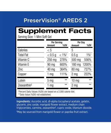 PreserVision AREDS 2 Eye Vitamin & Mineral Supplement, Contains Lutein, Vitamin C and E, Zeaxanthin, Zinc 120 Softgels (Packaging May Vary) (Pack of 2) AREDS 2 120 Count (Pack of 2) - Buy Online on GoSupps.com
