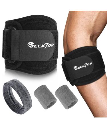 Seektop Elbow Brace for Tendonitis and Tennis Elbow Tendonitis Pain Relief Support Compression Arm Band for Men & Women Forearm Adjustable Counterforce Strap for Golfers Epicondylitis GYM(1 Black)