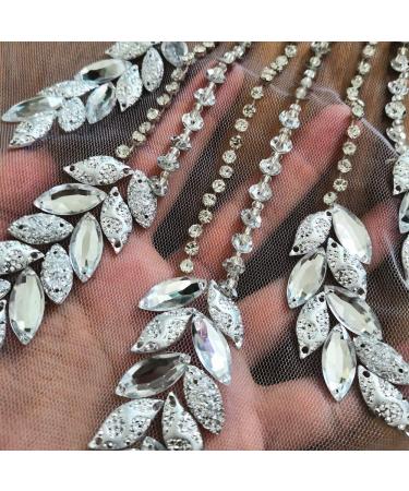 Silver Front Beaded Embroidered Crystal Applique Trim 38x84cm for Noble Dress Bodice - Buy Online on GoSupps.com
