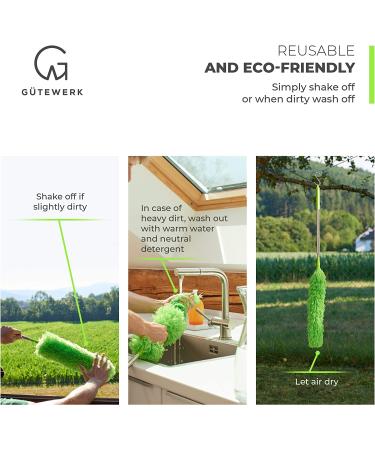 GTEWERK Microfiber Duster with Extension Pole - Feather Duster for Cleaning Ceiling Fans, Cobwebs, and Dust - Electrostatic Bendable Head - Up to 100 Inches - Buy Online on GoSupps.com
