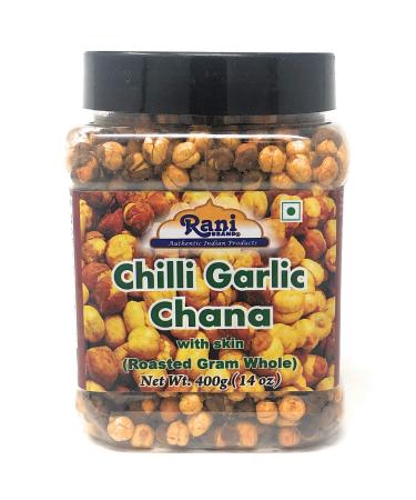 Rani Roasted Chana (Chickpeas) Chilli Garlic Flavor 14oz (400g) PET Jar  All Natural | Vegan | No Preservatives | Gluten Friendly | Indian Origin | Great Snack, Ready to Eat | Seasoned with 6 Spices Chilli Garlic  14oz (400g)