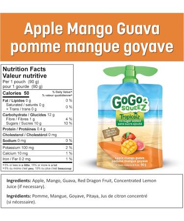 GoGo squeeZ Fruit Sauce Variety Pack Pineapple Passion Fruit Strawberry Pear Mango No Sugar & GoGo squeeZ Fruit Sauce Variety Pack Mango Guava Peach Blueberry No Sugar Added. 90g per pouch Variety Pack + FRUIT_SNACK 6384603 - Buy Online on GoSupps.com