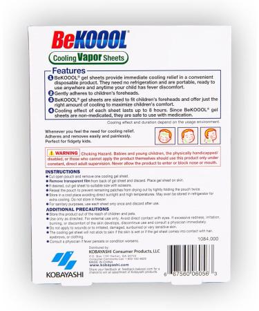 BeKoool Kids Fever Cooling Mint Vapor Sheets | 4 Count - Non-Medicated Fever Relief - Buy Online on GoSupps.com