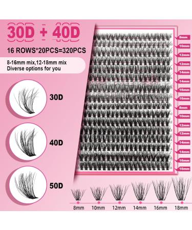 320 Pcs 30D+40D Mixed 3D Fluffy Cluster Lashes for DIY Self Application at Home - 8-16 Mix | Eyelash Extension Look - Buy Online on GoSupps.com