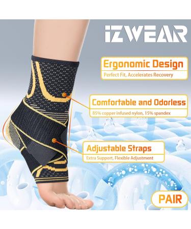 Ankle Brace Pair for Plantar Fasciitis & Sprained Ankle | Copper Infused Compression Support Sleeves for Men & Women - Large - Buy Online on GoSupps.com