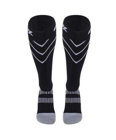 CSX 20-30 mmHg Compression Socks for Men and Women Knee High Recovery Support Athletic Sport Fit Silver on Black Large Large (20-30 mmHg) Silver on Black