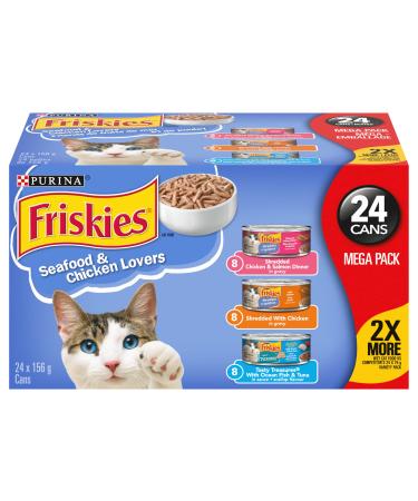 Purina Friskies Seafood & Chicken Lovers Wet Cat Food Variety Pack 24 x 156g Cans Brown (45078)