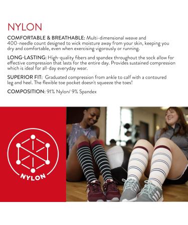 VIM & VIGR Nylon 20-30 mmHg Graduated Compression Socks - Stylish Red & Lavender Stripes Large/X-Large - Best for Travel & Wellness - Buy Online on GoSupps.com