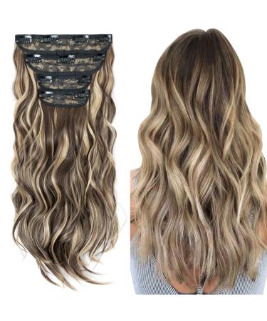 4PCS-11Clips Hair Extensions Clip in Curly Synthetic Clip in Hair Extension Fiber Hair Pieces 22 Inches Long Hair for Women Wavy Hair Pieces for Full Head-Curly #Light Brown mix Ash Blonde 22 Inch Curly #Light Brown mix Ash Blonde