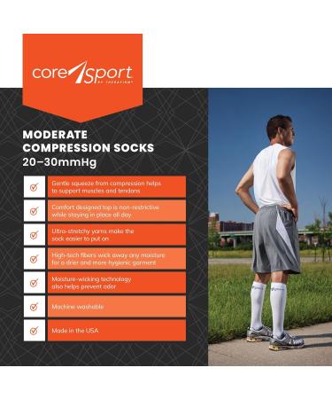 CoreSport 20-30mmHg Compression Socks - Large Black | Athletic Performance Support - Buy Online on GoSupps.com