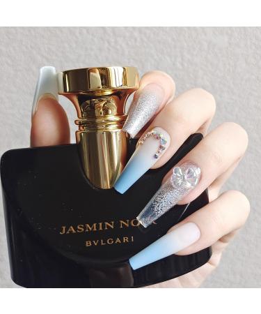 30PCS Butterfly Blue Gradient Rhinestone Press on Nails - Long False Acrylic French Nails for Women - Buy Online on GoSupps.com
