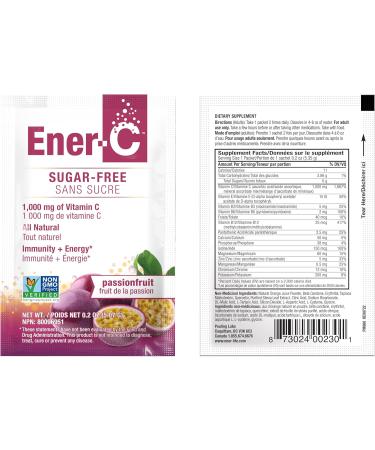 Ener-C Sugar Free Multivitamin Drink Mix - Vitamin Powder for Water Electrolytes Powder No Sugar Hydration Boost Packets Zero Sugar Vitamin C & B12 Supplement Liquid Mix - Passionfruit 30 Count Passion Fruit 9.2 Ounce  - Buy Online on GoSupps.com