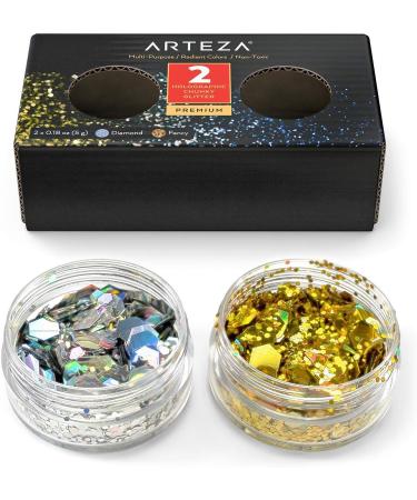 Arteza holographic glitter 2-be color Diamond & Fancy glasses with 5 g. Große Glitter as a nail glitter body glitter handicraft glitter glitter-makeup diamond and chic