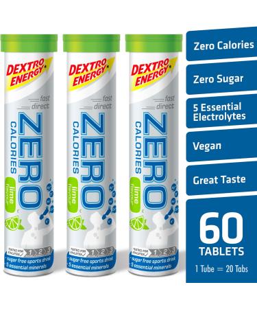 Dextro Energy Zero Calories Electrolyte Drink - Lime Flavor 60 Effervescent Tablets (3 Tubes) | Recovery & Hydration Support - Buy Online on GoSupps.com