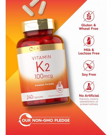 Carlyle Vitamin K2 Supplement 100 mcg | K2 MK-4 | 240 Capsules | Non-GMO & Gluten Free - Buy Online on GoSupps.com
