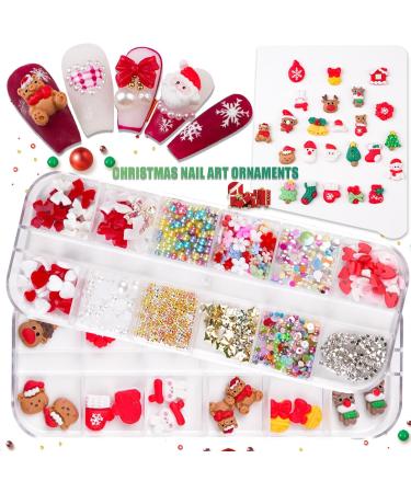 Christmas Nail Charms 3 Boxes Cute Snowman Santa Claus Xmas Tree Elk Bells 3D Christmas Nail Art Charms Flower Heart Bow Nail Rhinestones Pearls Caviar Beads Nail Studs with Tweezer & Picker Pen - Buy Online on GoSupps.com