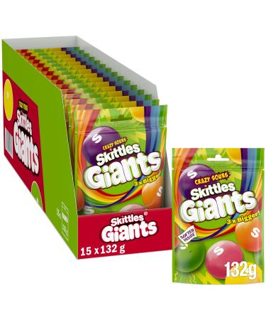 Skittles Giants Sour Sweets Pouch Bag 132g (1X15 Bags)