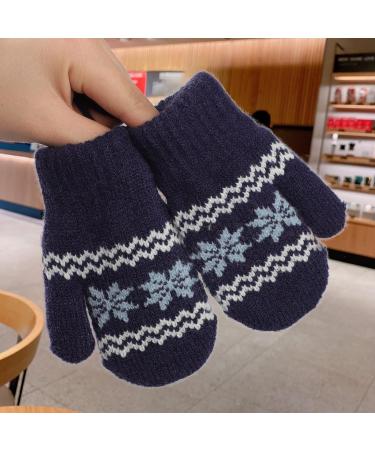 TINAYAUE Thicken Children's Fleece Knitted Gloves - Cute Snow Furry Mittens for 1-2 Year Olds - Winter Warm Gloves for Baby Boys & Girls - Navy Blue - Buy Online on GoSupps.com