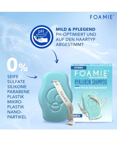 Foamie Hydro Shampoo Bar with Hyaluronic Acid | Moisturizing Booster for Dry Hair | With Aloe Vera and Hyaluronic Acid | Skin-Friendly pH | Vegan & Plastic-Free | 80 g - Buy Online on GoSupps.com