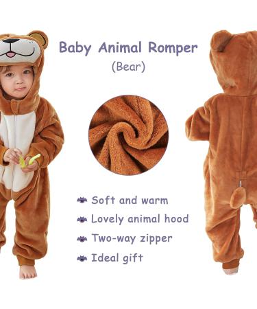COOKY.D Baby Hooded Rompers Flannel Jumpsuit Pajamas - 3-6 Months (Brown) - Buy Online on GoSupps.com