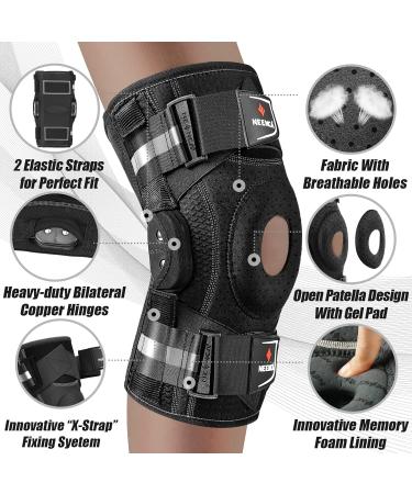 NEENCA Professional Knee Brace for Knee Pain Hinged Knee Support with Patented X-Strap Fixing System Strong Stability for Pain Relief Arthritis Meniscus Tear ACL PCL MCL Runner Sport Workout Black - Single Medium - Buy Online on GoSupps.com