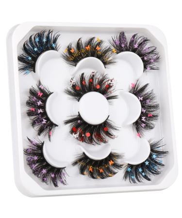 wiwoseo False Eyelashes Fluffy Wispy Faux Mink Lashes Valentines Festival Styles Long Dramatic 3D Star Butterfly Snow Colorful Decorative Fake Eyelashes for New Year Cosplay Party Stage B-22MM