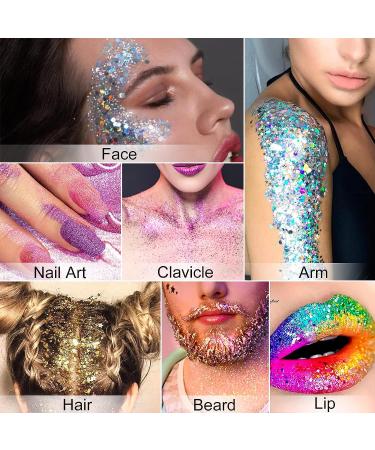 Holographic Laser Body Glitter Gel - Mermaid Sequins Makeup for Body, Hair, Face, Nails, Eyeshadow - Long Lasting & Waterproof - 1oz (Laser Pink) - Buy Online on GoSupps.com