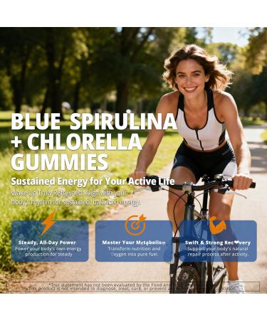 Organic Blue Spirulina Chlorella Gummies Superfoods & Excellent Source of Vegan High Phycocyanin Chlorophyll B-Complex Essential Minerals for Energy Antioxidants Det x Sugar Free 60 Cts 60 Count (Pack of 1) - Buy Online on GoSupps.com