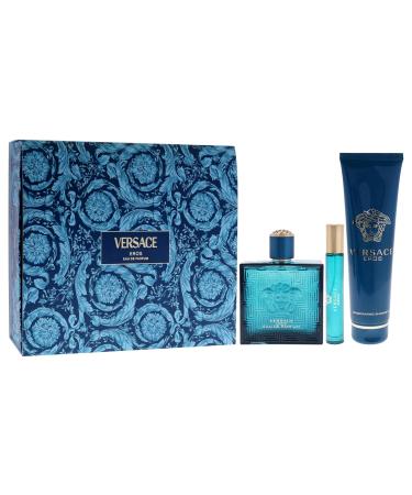 Versace Eros for Men 3 Pc Gift Set - 3.4oz EDP 0.3oz Travel Spray 5oz Shower Gel - Bold Long-lasting Fragrance - Buy Online on GoSupps.com