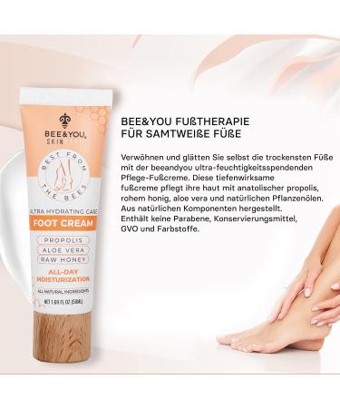 BEE&YOU Natural Foot Cream with Propolis Raw Honey Daily Moisturizer Gentle Care Aloe Vera Vitamin B5 Vitamin E Shea Butter Sesame Oil Without Animal Testing - Buy Online on GoSupps.com