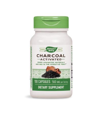 Nature's Way Activated Charcoal, Binds Unwanted Materials and Gas*, 560mg per Serving, 100 Capsules 100 Count (Pack of 1)