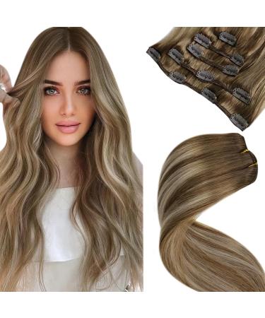 Laavoo clip in extensions real hair blonde balayage real hair clip in extensions ombre light brown blonde 35cm clip in hair extension real hair extensions remy smooth 5pcs 70/60cm-70g 2.5 #8/60/8 - Buy Online on GoSupps.com