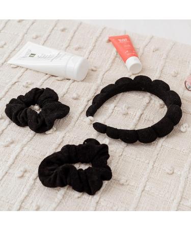 FROG SAC Puffy Spa Headband and Wristband Set for Girls and Women - Terry Cloth Makeup and Skincare Headbands - Black - Buy Online on GoSupps.com