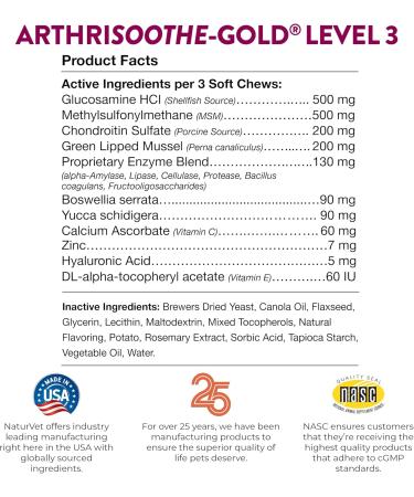NaturVet ArthriSoothe-GOLD Advanced Care Level 3 - 180 Soft Chews for Joint Support (15.2 oz) - Buy Online on GoSupps.com