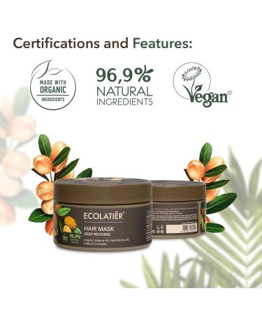 Buy ECOLATIER Organic Argan Oil Deep Reviving Vegan Hair Mask 250ml - 96.9% Natural for Damaged Hair | Restore Shine with Argan & Macadamia Oils - Buy Online on GoSupps.com