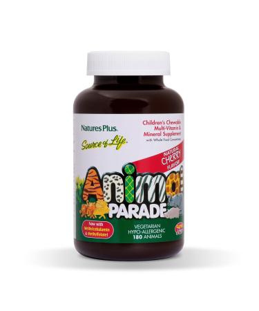 Nature's Plus Source of Life Animal Parade Children's Chewable Multi-Vitamin and Mineral Supplement Natural Cherry Flavor 180 Animals