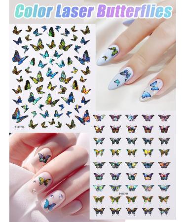 TOROKOM 12 Sheets Butterfly Nail Art Stickers | 3D Self-Adhesive Butterfly Designs for DIY Nail Manicure | Colorful Laser Nail Decals Supplies - Buy Online on GoSupps.com