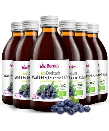 Organic forest Heidelers juice 6 Pack (6x250ml) - Bio Pure Waldheidereberer Direct juice 100% - cold -pressed mother juice without GMO without preservatives without adding sugar KO Berriespolska blueberry 250 ml (6 Pack)