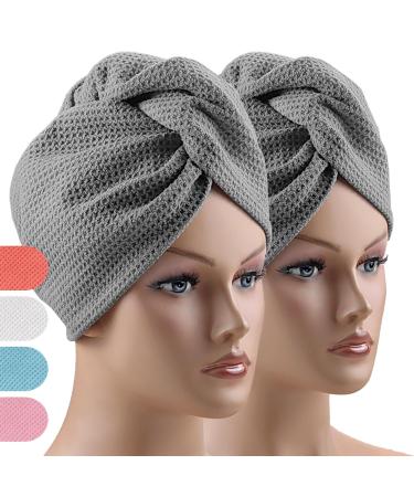 Kavya Haarurban microfiber towel hair 2 pieces microfiber tewel hair turban towel with a button hair towel towels to dry the hair for thick thin hair (dark gray) - Buy Online on GoSupps.com