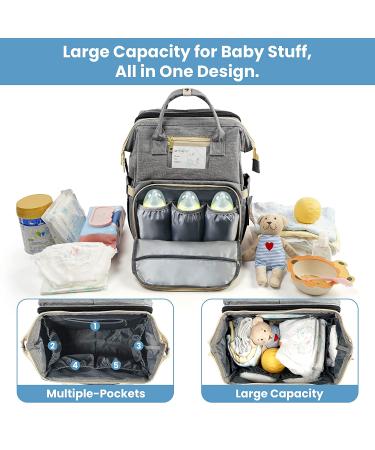 OTTOLIVES 3-in-1 Diaper Bag Backpack with Changing Station | Large Capacity Baby Bag for Boys and Girls - Grey - Buy Online on GoSupps.com