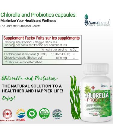 Organic Chlorella Probiotics Supplements - Chlorella Powder Capsules Broken Cell Wall Algae - 60 Vegan Hard Capsules Comparable to Chlorella tablet Organic Chlorella Capsuls for Ultimate Nutrition - Buy Online on GoSupps.com
