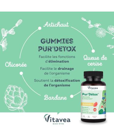 VITAVEA BIEN-ETRE Wellness - Pur'Detox Gummies - Triple Action: Detox Drainage and Elimination - Cherry Tail Chicory Burdock and Artichoke - Global Detox Action - 30 Gummies - Cherry Flavor - Buy Online on GoSupps.com