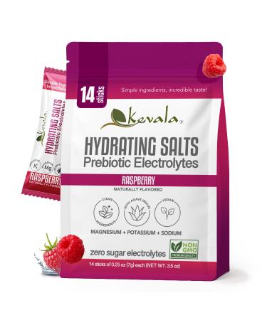 Kevala Electrolyte Hydration Drink Mix Raspberry | Sugar-Free Powder with Prebiotics & Electrolytes | Vegan, Keto, Zero Sugar | 1 Pack (14 Stick Packs)