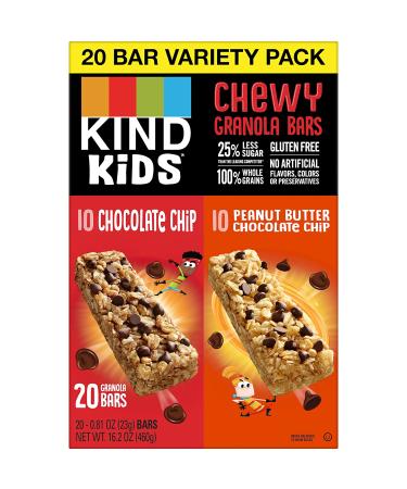 KIND KIDS Chewy Granola Bars Variety Pack - Chocolate Chip & Peanut Butter Chocolate Chip - 100% Whole Grains - Gluten Free - 0.81 oz Bars (20 Count) - Buy Online on GoSupps.com