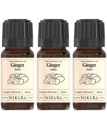 Nikura Ginger (Indian) Essential Oil - 30ml (3 x 10ml) | 100% Pure Natural Oils | Perfect For Aromatherapy Diffusers Humidifier Bath | Great For Boosting Mood Candle Making Skin | Vegan & UK Made