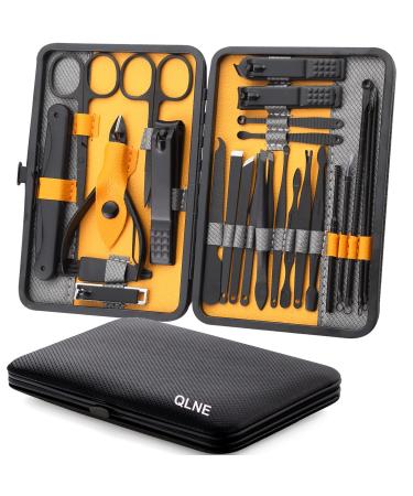Nail Clippers Sets High Precisio Stainless Steel Nail Cutter Pedicure Kit Nail File Sharp Nail Scissors and Clipper Manicure Pedicure Kit Fingernails & Toenails with Portable cas (Yellow/Gray_25 in 1)