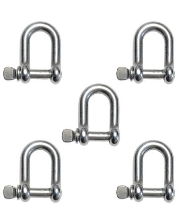 5 Pieces Stainless Steel 316 D Shackle 5/32" (4mm) Marine Grade Dee 5 Pieces 5/32" 4mm D Shackles