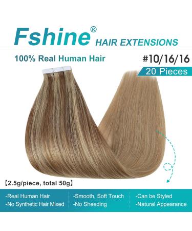 Buy FSHINE TAPE In Extensions | 50cm Real Hair Golden Brown to Dark Blonde Balayage | Remy Brazilian Hair | 20 Pieces 50g - #10/16/16 2 Tape - Buy Online on GoSupps.com