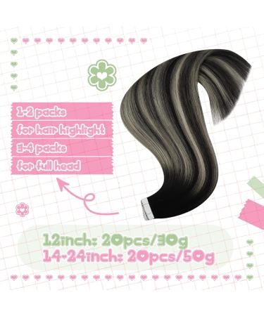 Youngsee Ombre Tape-In Hair Extensions - Real Hair 40cm Balayage Black & Silver 50g 20pcs Seamless - Perfect for Glamorous Looks - Buy Online on GoSupps.com
